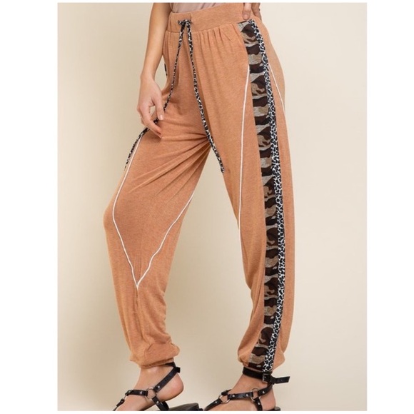 💝Boutique~ POL🐆Animal Print Trim Burnt Topaz Joggers - Picture 4 of 7